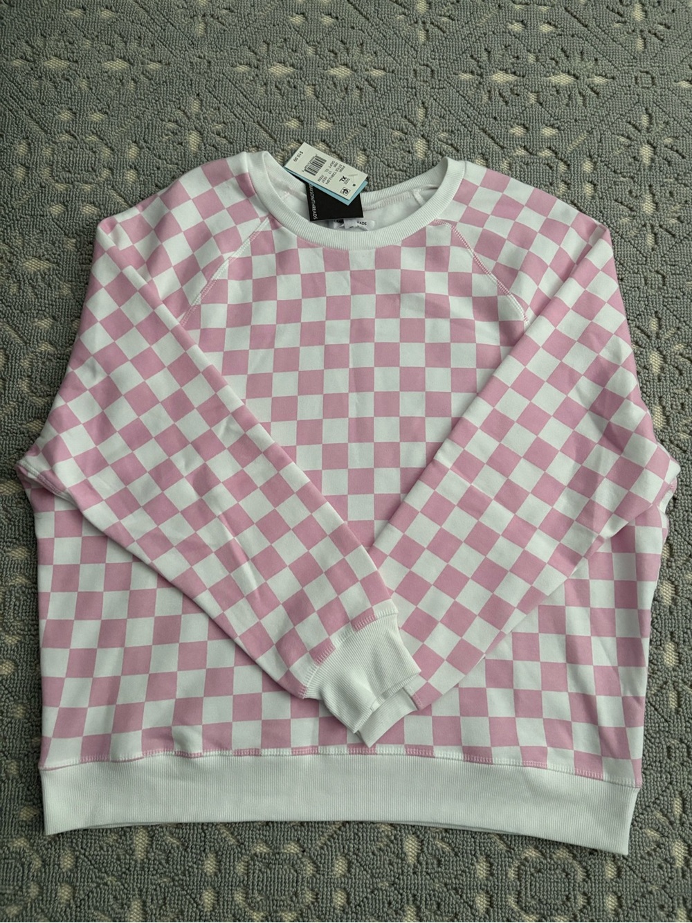 BRAND NEW GRAYSON THREADS PINK & WHITE CHECKERED SWEATSHIRT SIZE X-…